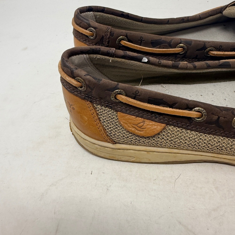 Sperry‎ Top-Sider Brown Nautical Anchor Print Leather Mesh Boat Shoes Size 10 - Picture 6 of 10